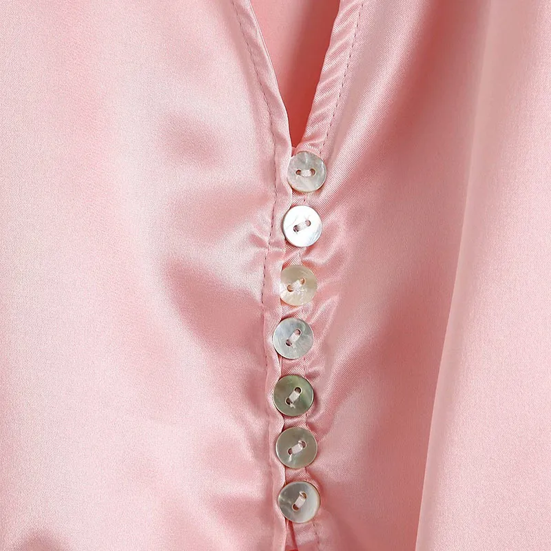 Vrouwen zomer effen shirts blouses tops v-hals strikje mode casual satijn vrouwelijke elegante top kiel kleding Blusas 210513