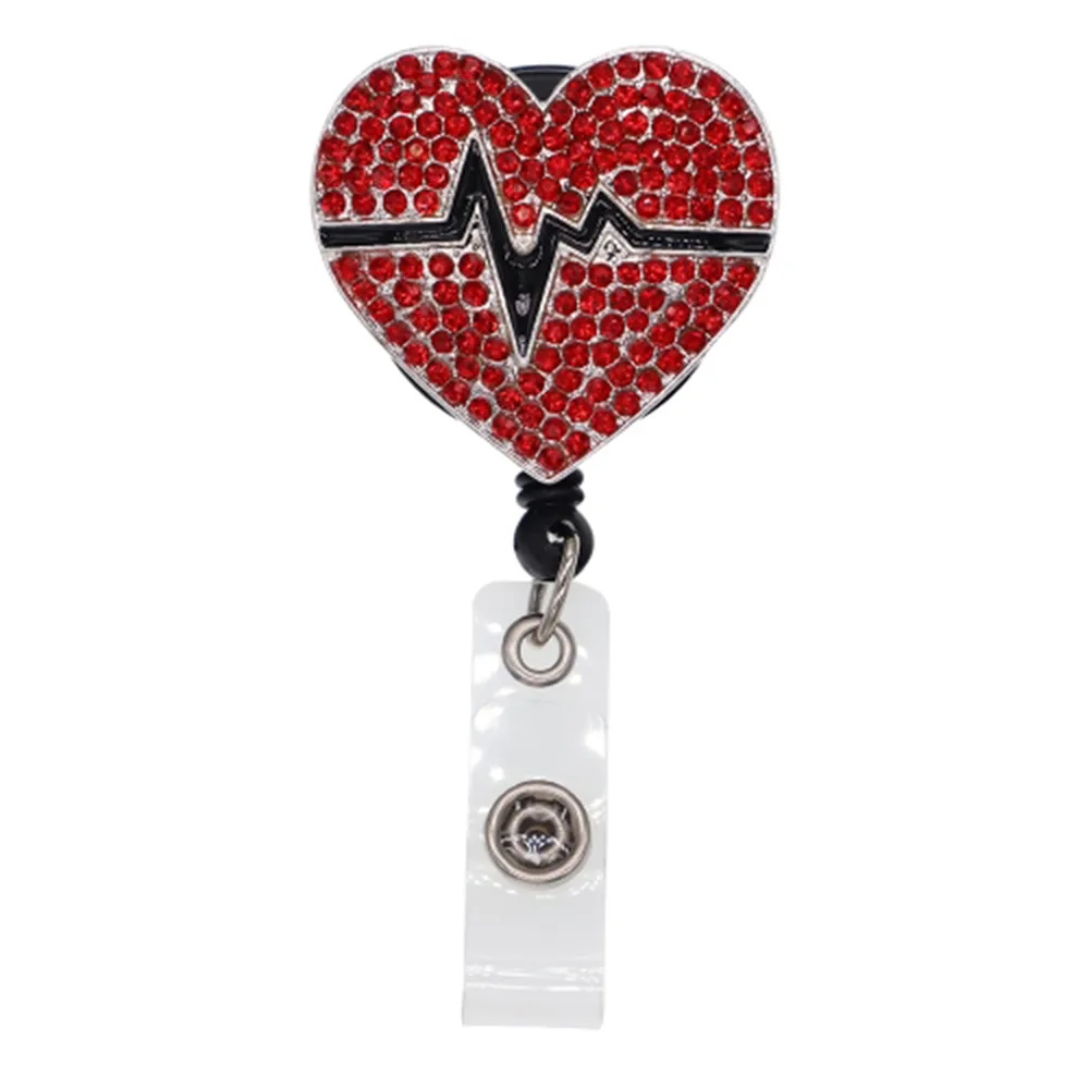 Hartvorm sleutelhangers kristal strass verpleegster ID badge houder vrouw jojo-kaart intrekbare rollen voor accessoires339c