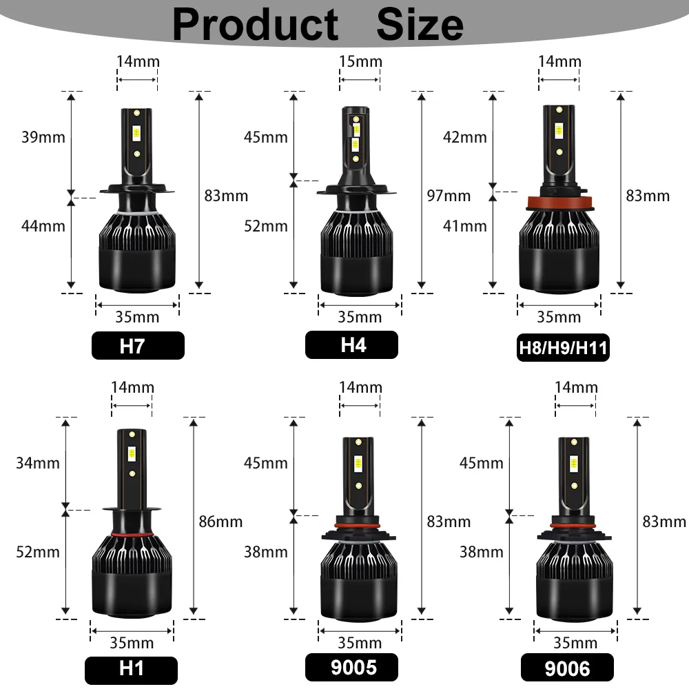 Yhkoms H4 H7 20000LM H1 H8 H9 H11 9005 HB3 9006 HB4 9012 CAR LED電球自動フォグランプ自動車ヘッドランプ6000K