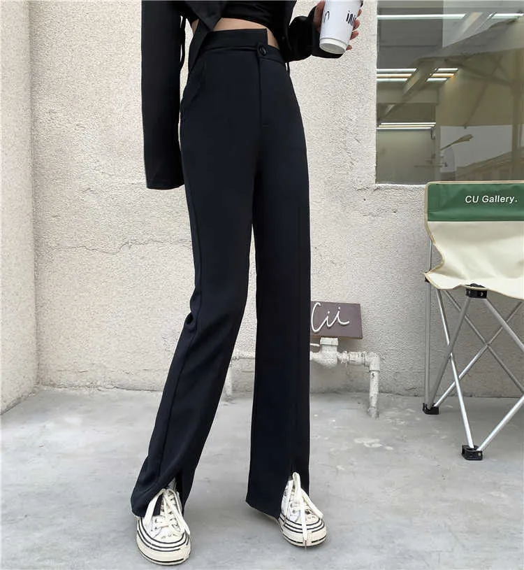 Pants & Capris Straight Tight Black High-waisted Flared Pant Women Oversize Mujer Pantalones All-match Sexy Street Retro 210610