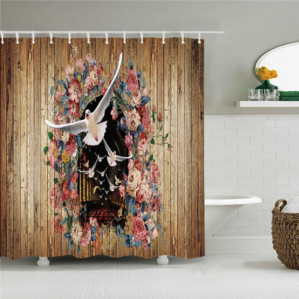 방수 꽃 잔디 식물 바위 벽 샤워 커튼 욕실 목욕 긴 180 * 200 cm 3D 210915