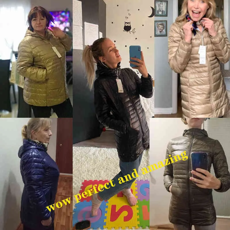 7XL Kvinnors Packbara Down Coat Lightweight Plus Size Puffer Jacket Hooded Slim Warm Outdoor Sports Travel Parka Ytterkläder 211216
