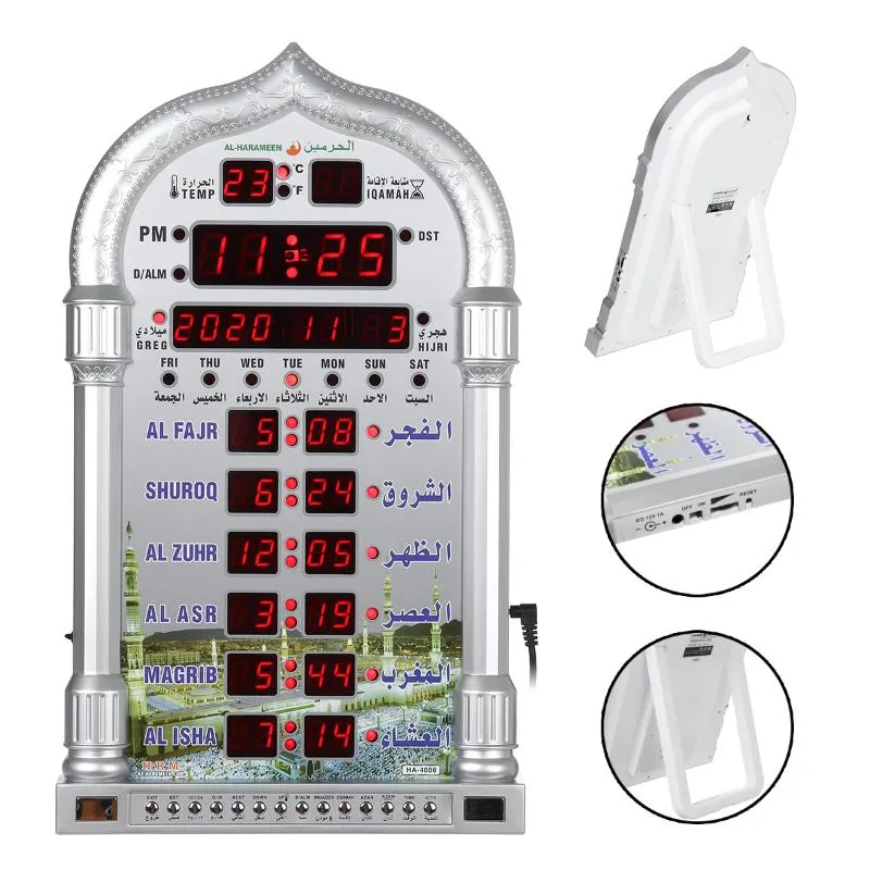 Skrivbordsklockor azan moskébönklocka islamisk kalender muslimsk vägglarm Ramadan heminredning fjärrkontrollnot batteri252u