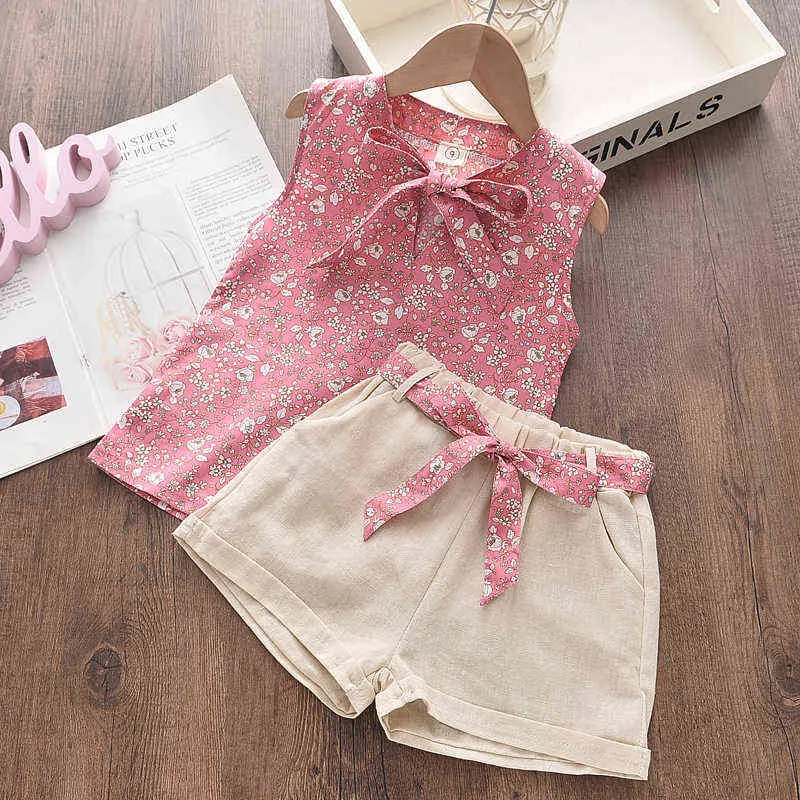 Bear Leader Summer Brand New Girls Sets Cute Bow-knot Sling T-shirt Cherry Print Pattern with Casual Shorts Suit for Kids 2-6 Y Y220310