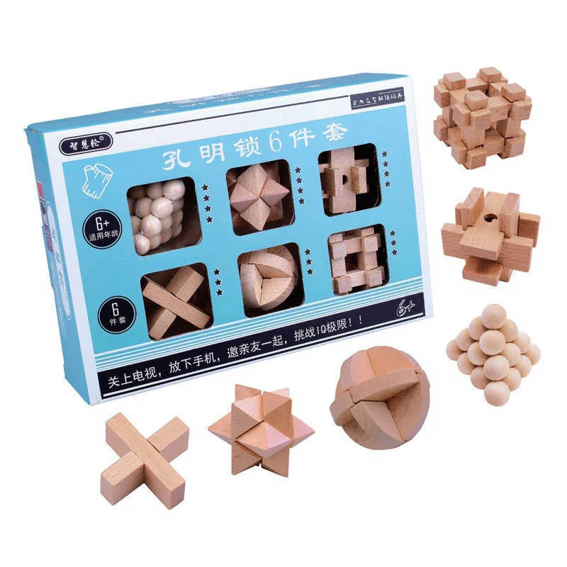 3D Handgefertigte IQ -Holz Puzzle Kong Ming Luban Lock Toys Erwachsene Puzzle Kinder Bildungsvermessung Spiel 210901305L9104772