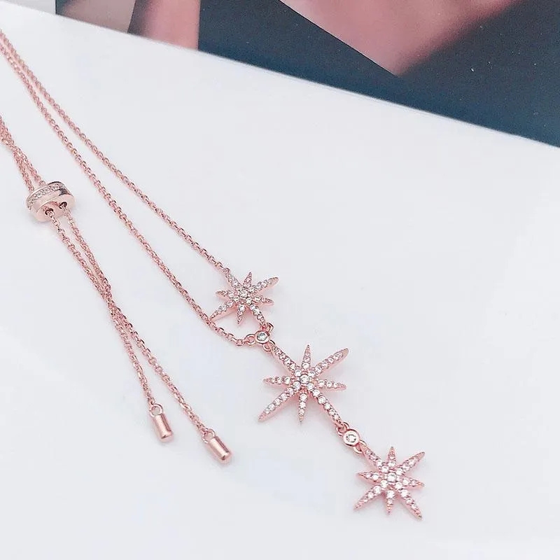 Chains 51-80cm High-quality Female Fashion Personality Hexagram Three Meteors Necklace Sweater Chain For Holiday And Birthday258o