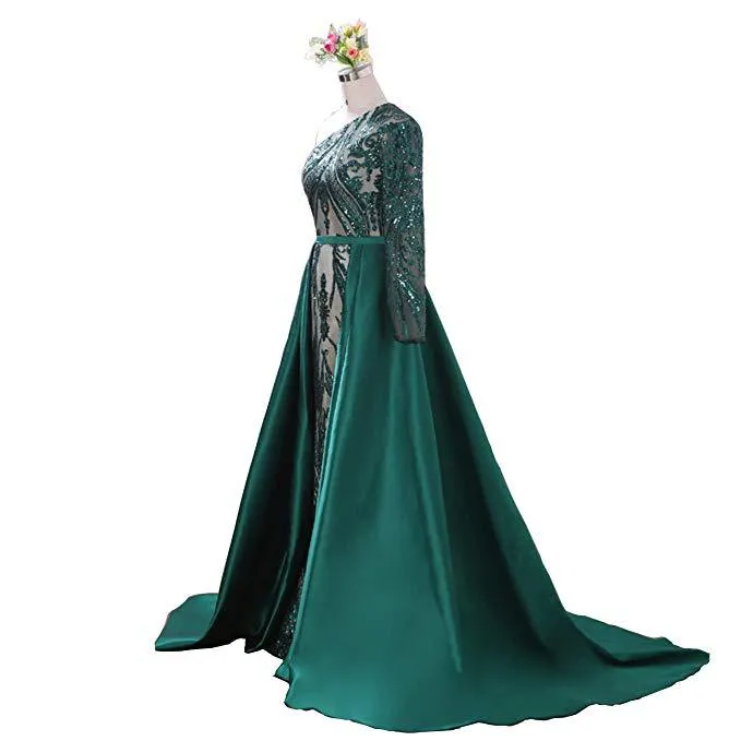 Estilo árabe Vestidos de noche de sirena verde esmeralda Lentejuelas de mano de encaje transparente sexy Elegante Said Mhamad Vestidos largos de fiesta Ropa de fiesta2319