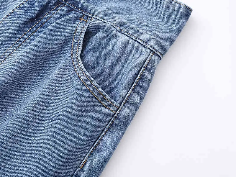 [Eam] Hög midja Blå Denim Slit Bälte Lång Asymmetrisk Halvkroppsskjorta Kvinnor Mode Vår Höst 1DD7449 210512