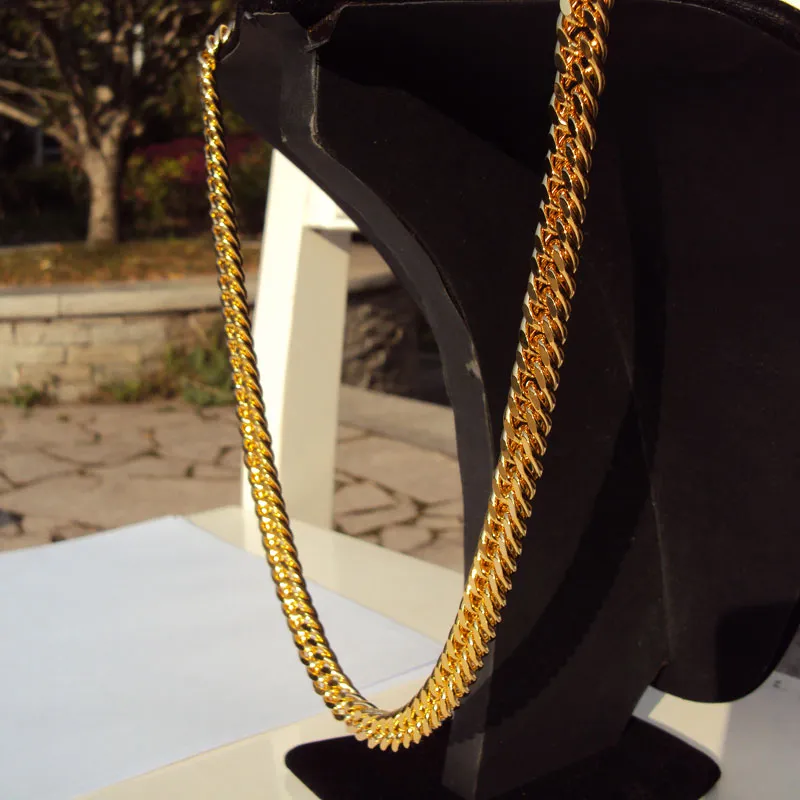 Модель: толстая, массивная, 10 мм, L, цепочка MIAMI LINK, тяжелое ожерелье из желтого золота 18 карат, мужское ожерелье 24 2728
