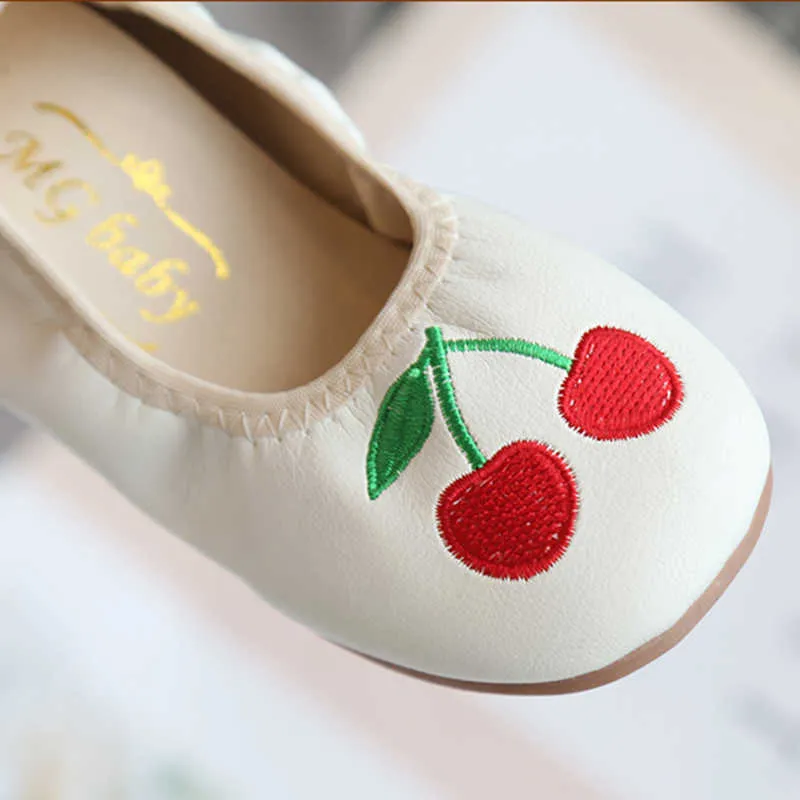 İlkbahar Sonbahar Kızlar Prenses Ayakkabı Yumuşak Deri Bale Flats Kiraz Tekne Ayakkabı Kızlar Çocuklar Için Kids Bebek Çocuk Rahat Ayakkabılar X0703