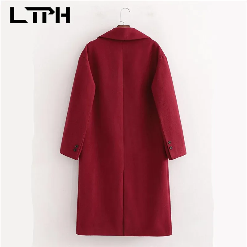 Streetwear Long Woolen Coat Vintage Loose Casual Sleeve Chic Outerwear Thick Warm Elegant Jackets Winter 210427