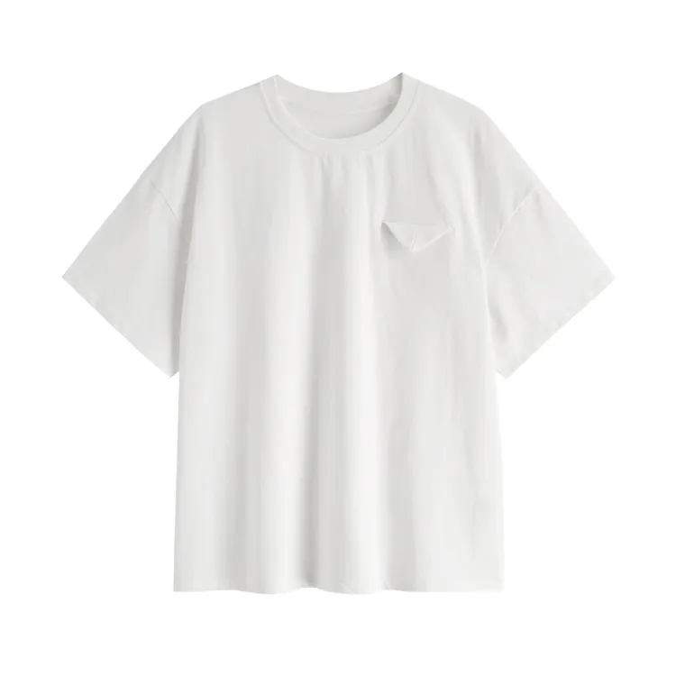 T-shirt da donna con tasca a triangolo estivo Top manica corta O-Collo T-shirt allentate tinta unita moda coreana T-shirt 210513