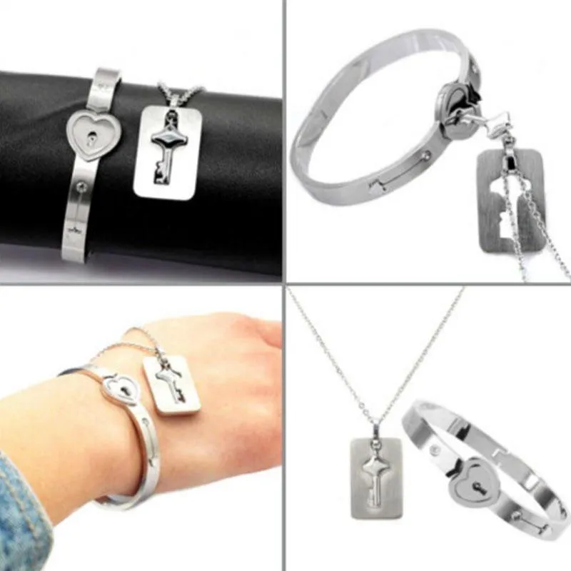 Пара браслетов с замком из титановой стали и ожерелье с подвеской в виде ключей Love Set для женщин и мужчин для влюбленных Jewelry3311