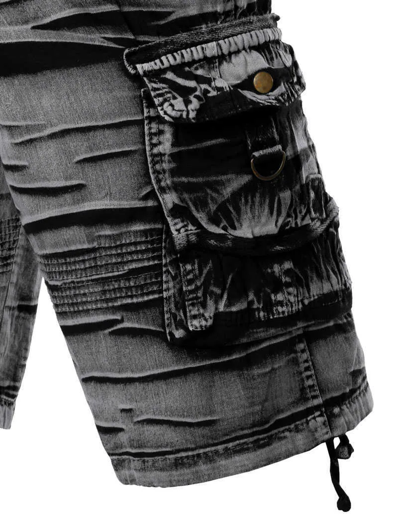 Pantaloncini cargo mimetici grigi da uomo in cotone Pantaloni corti da uomo comodi Bermuda Masculina vestibilità comoda multi-tasche Pantalon Corto Hombre 210720