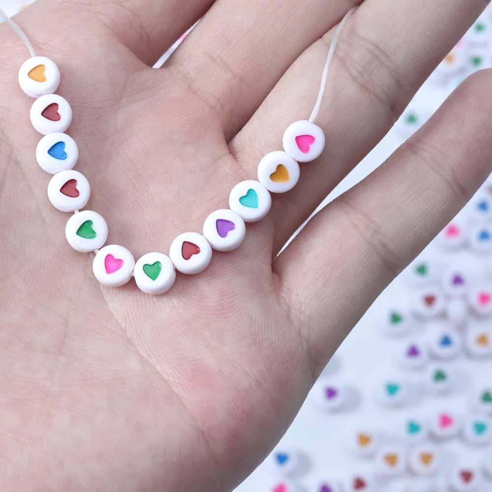 100 pièces 7mm trou 2mm composants coeur perles acrylique espacé perle ronde pour la fabrication de bijoux bricolage à la main Bracelet à breloques en gros