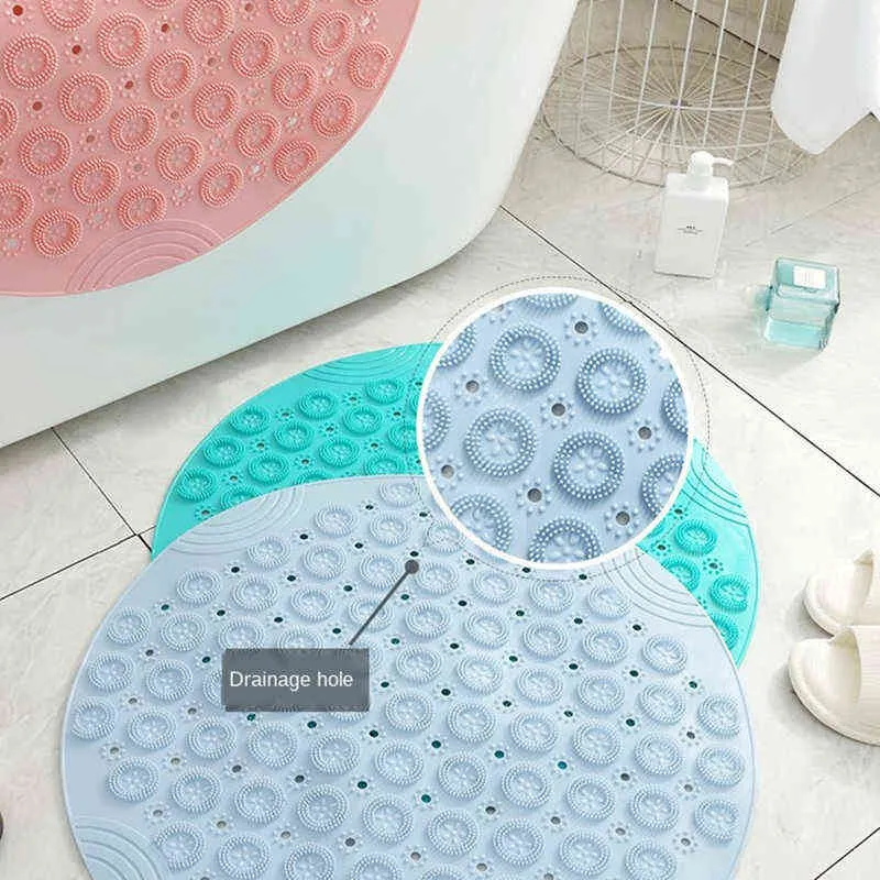 Tappetini da bagno Tappetino antiscivolo Spazzola piedi Doccia Rotondo Silicone PVC Punti pelle morta Tappetino scale Pavimenti Ventose di sicurezza Tappetini 55 cm 211130