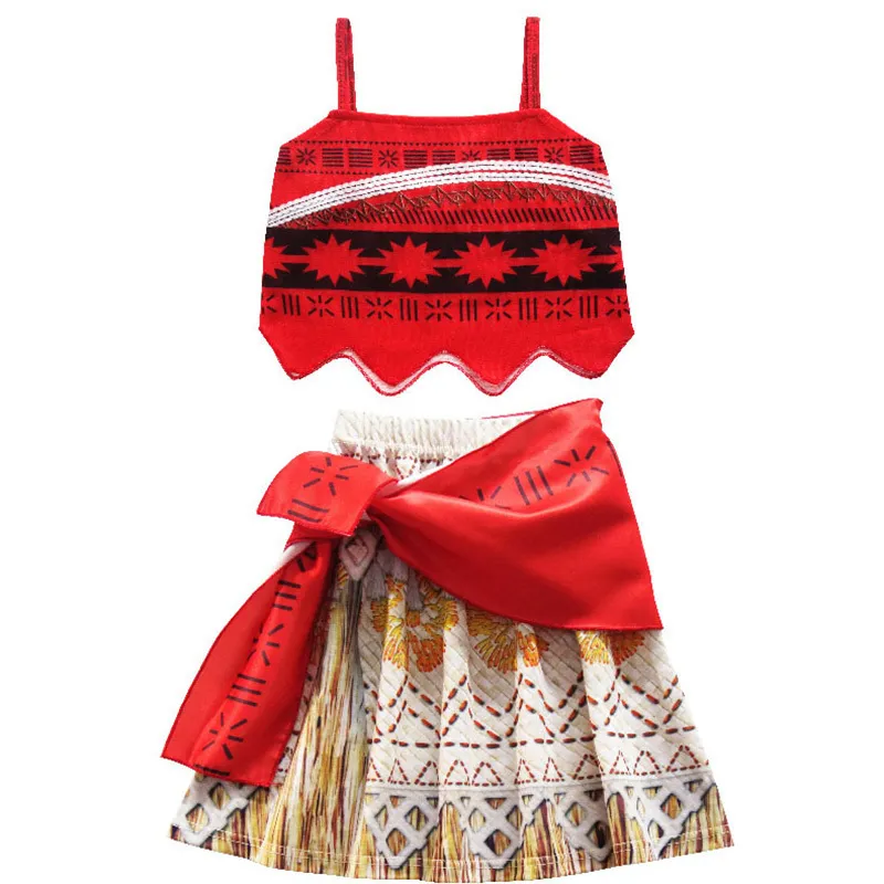 Barn Moana kostym för tjejer remsor Backless Vaiana sommar klänning peruk barn baby kläder karneval jul födelsedag klädsel 220225