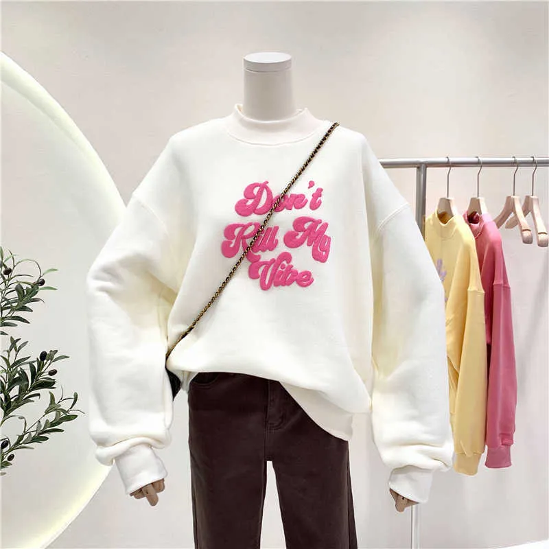 Winter Samt Sweatshirt Frauen Lange Sweat Shirts Weibliche Harajuku Hoodie Streetwear Tops Print Sleeve Pullover 210803