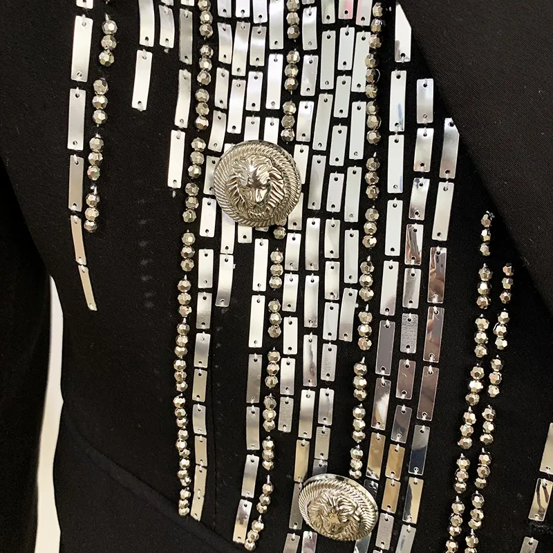 Giacca da donna HIGH STREET est Fashion Designer Giacca da donna doppiopetto lussuosa con bottoni in metallo argentato con perline