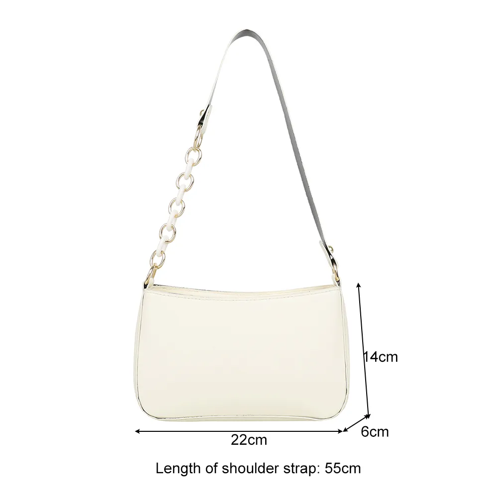 Women Simple Pure Color Fashion PU Leather Shoulder Underarm Bags Casual Solid Chain Small Handbags Ladies Daily Shoulder Bags