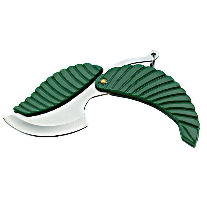 녹색 미니 접이식 포켓 나이프 잎 모양 스타일링 키 체인 칼 야외 캠프 과일 칼 캠핑 하이킹 생존 도구 DHJ19