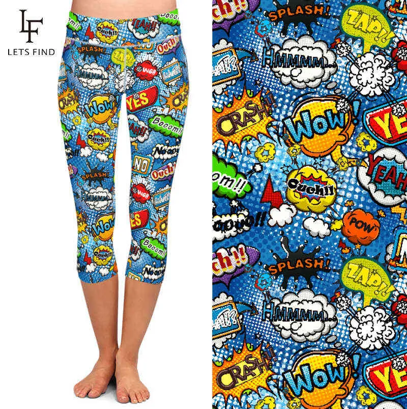 LetsFind High Chaility 3D Graffiti Impressão digital Mulheres Leggings Moda Cintura Plus Size Elastic Silm 210925