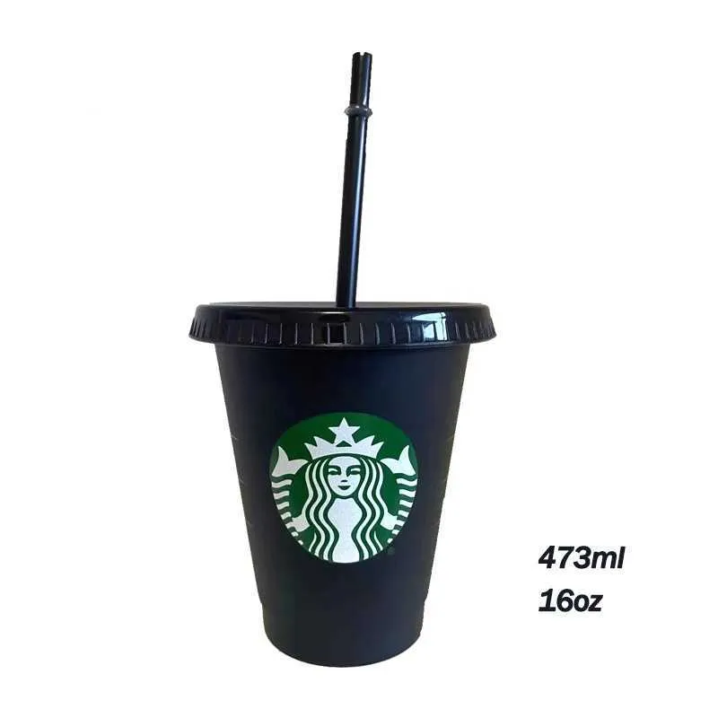 Neue wiederverwendbare Starbucks Farbe Ändern von kalten Tassen Weihnachten Glittery Becher Kunststoff-Tumbler mit Deckel und Stroh Black Cup M Fairytale