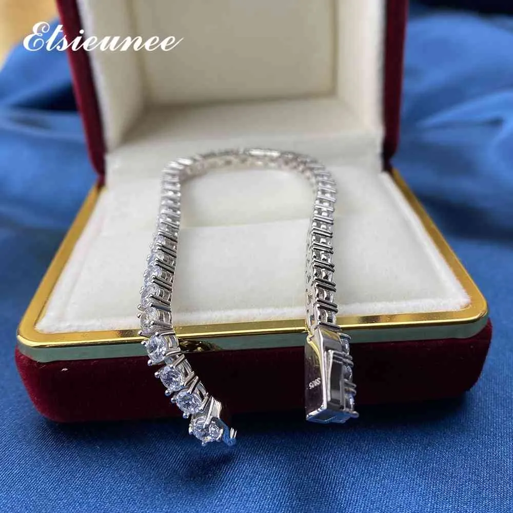 Armband Elsieunee 100 Real 925 Sterling Silver Simulated Moissanite Diamonds Tennis Armband For Women Men Wedding Bangle Fine 3004552