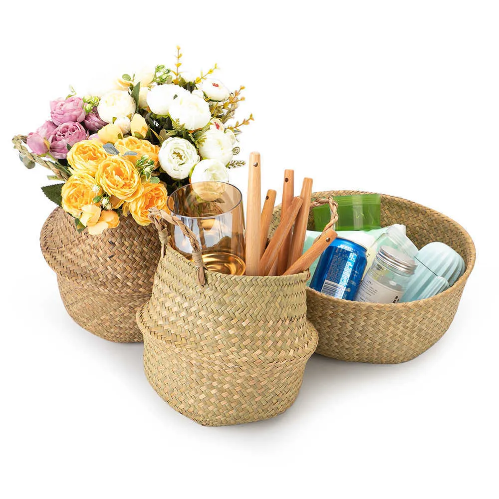 Wicker Storage Basket Flower s Laundry Decorative Rattan Pot Garden Planters Household Organizer 210609