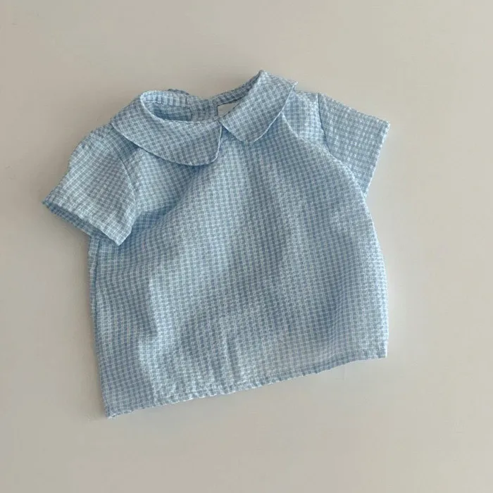Camicia da bambina estiva Semplice camicetta da bambina dolce e versatile a maniche corte con risvolto largo 210515