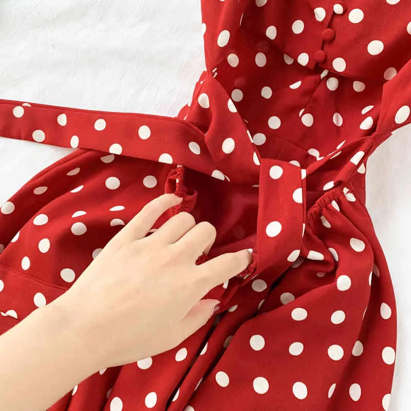 Estate Polka Dot Dress 2020 Nuove donne eleganti donne retrò vita alta sottile a-line bodycon abiti da partito signore vestito rosso vestido mujer x0521