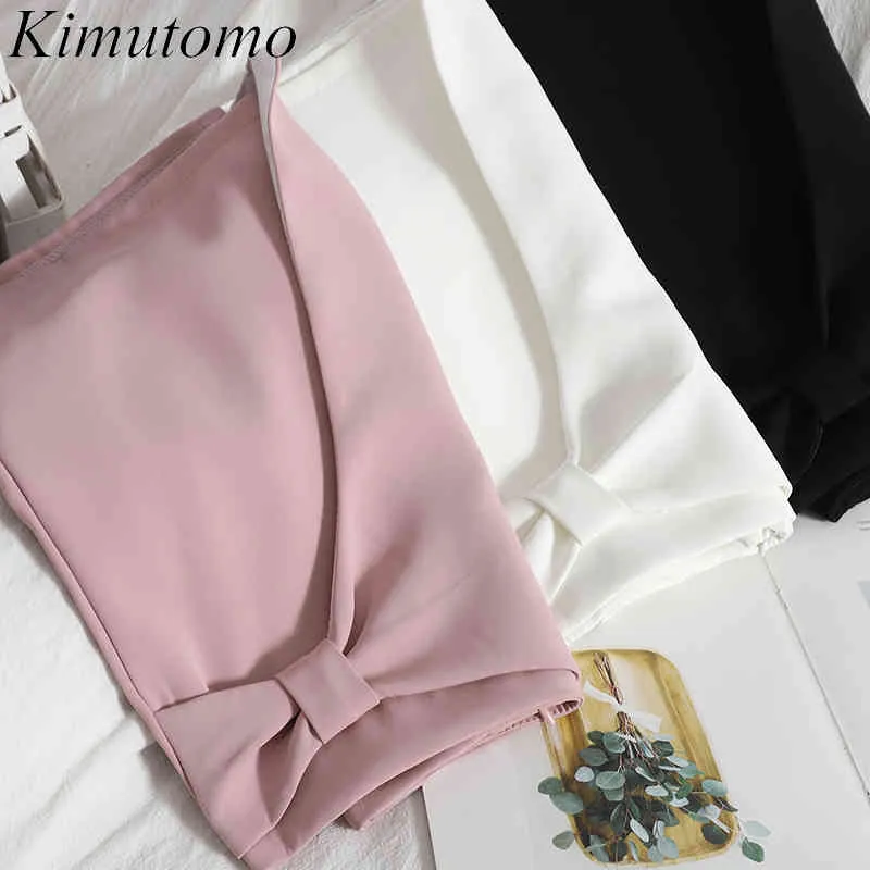 Kimutomo lente zomer rok vrouwen chique onregelmatige effen hoge taille boog A-lijn mini rokken meisjes elegante Koreaanse mode 210521