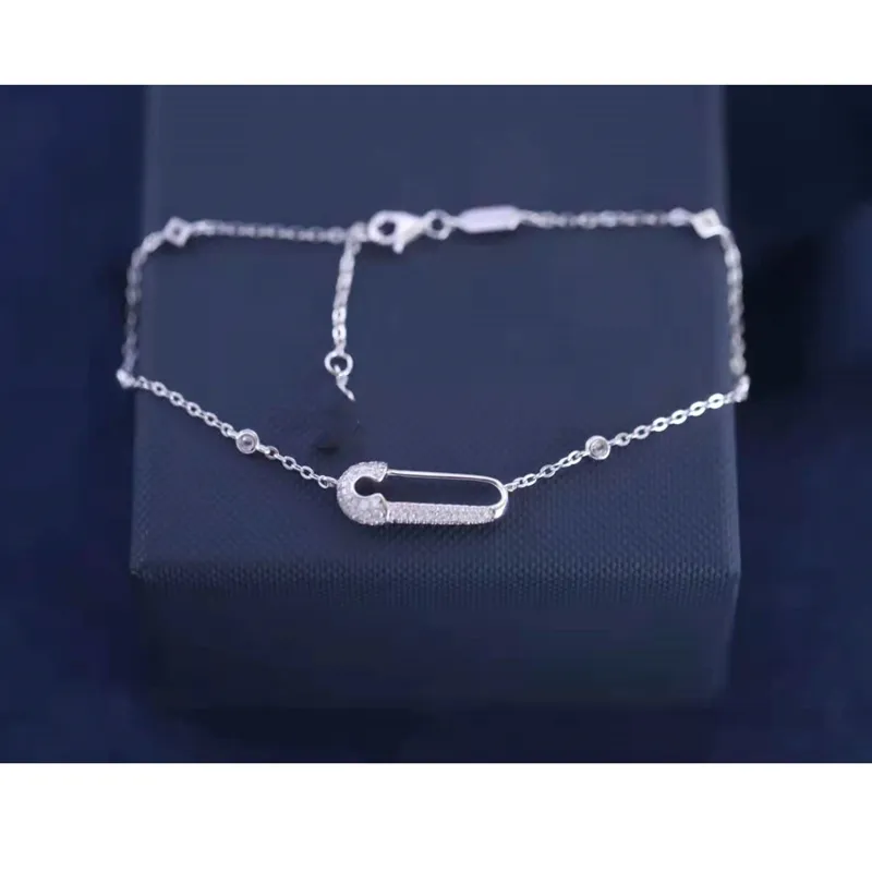 Bracelet de cheville de sécurité 925 Sterling cubique zircone argent chaîne de cheville pour femmes broche géométrique or même Bracelet meilleur cadeau