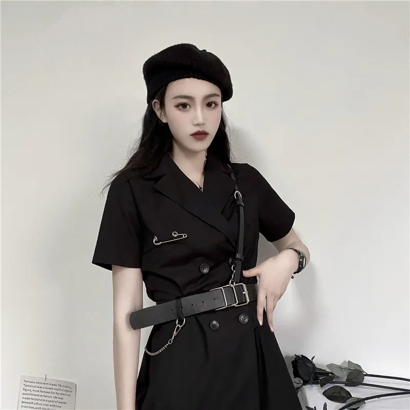 الصيف المرأة دعوى اللباس الرجعية سفاري الكورية الخصر التخسيس مزاجه الأسود البضائع الإناث GD336 210506