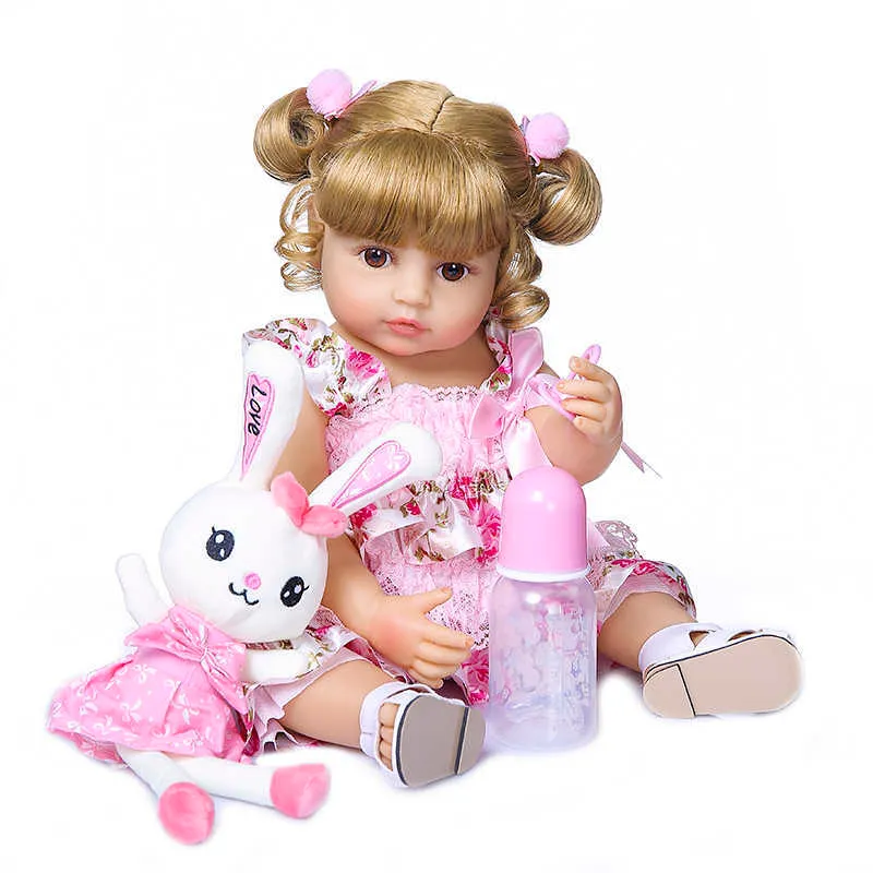 Shipment from Russia 55CM bebe doll reborn toddler girl doll full body silicone soft real touch flexible anatomically correct Q0910