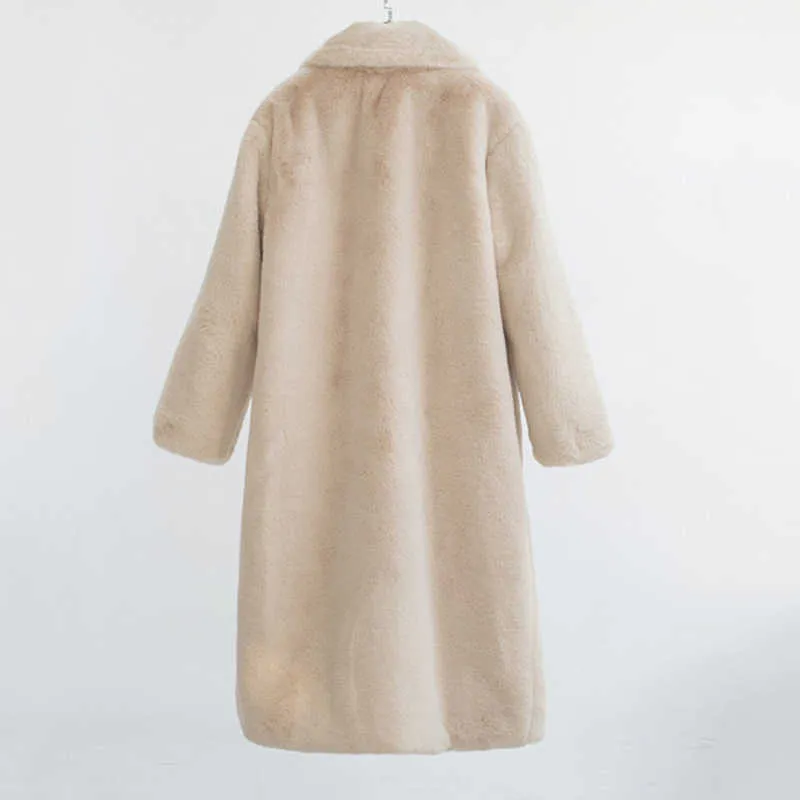 Wixra Ladies Faux Leather Long Coats Femme Pockets Soft Mink Fur Women Trendy Street Style Loose Short Outwear Winter 211019