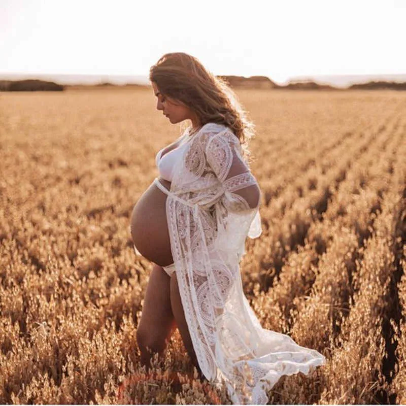 Vestidos de maternidad sexy Baby Shower Vestido largo de embarazo Pografía Lace Maxi Vestido para mujeres embarazadas PO Shoot Prop 210922