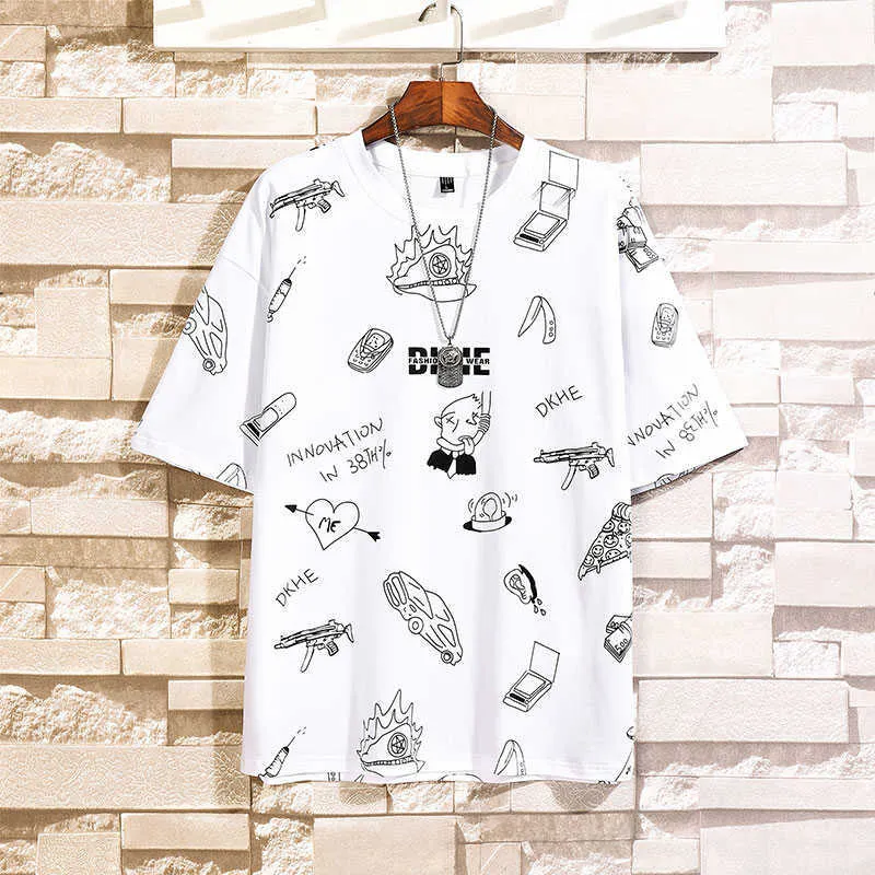 Single Road Men T-shirt surdimensionné Anime Full Print Coton Hip Hop Tshirt Mâle Japonais Streetwear Harajuku T-shirt pour hommes 210715