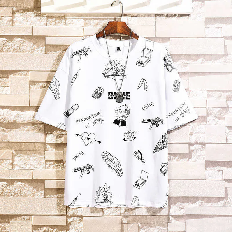 T-shirt oversize da uomo Single Road T-shirt anime in cotone con stampa completa T-shirt hip-hop maschile giapponese streetwear T-shirt harajuku uomo 210715