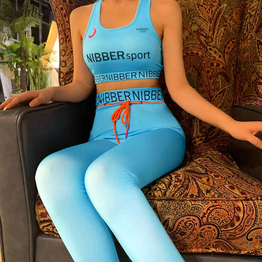 Nibber Street Sportswear Frauen Tank Tops Leggingss 2Zweiteilige Sets 2020 Sommer Druckweste Stretch Fitness Active Wear Anzüge X0428