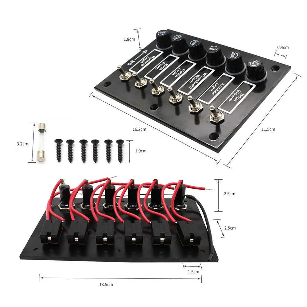 자동차 해양 선박 Caravan RV DC12 24V on Off Rocker 토글 자동차 스위치 패널 퓨즈 보호 6 갱 레이블 스티커 179p