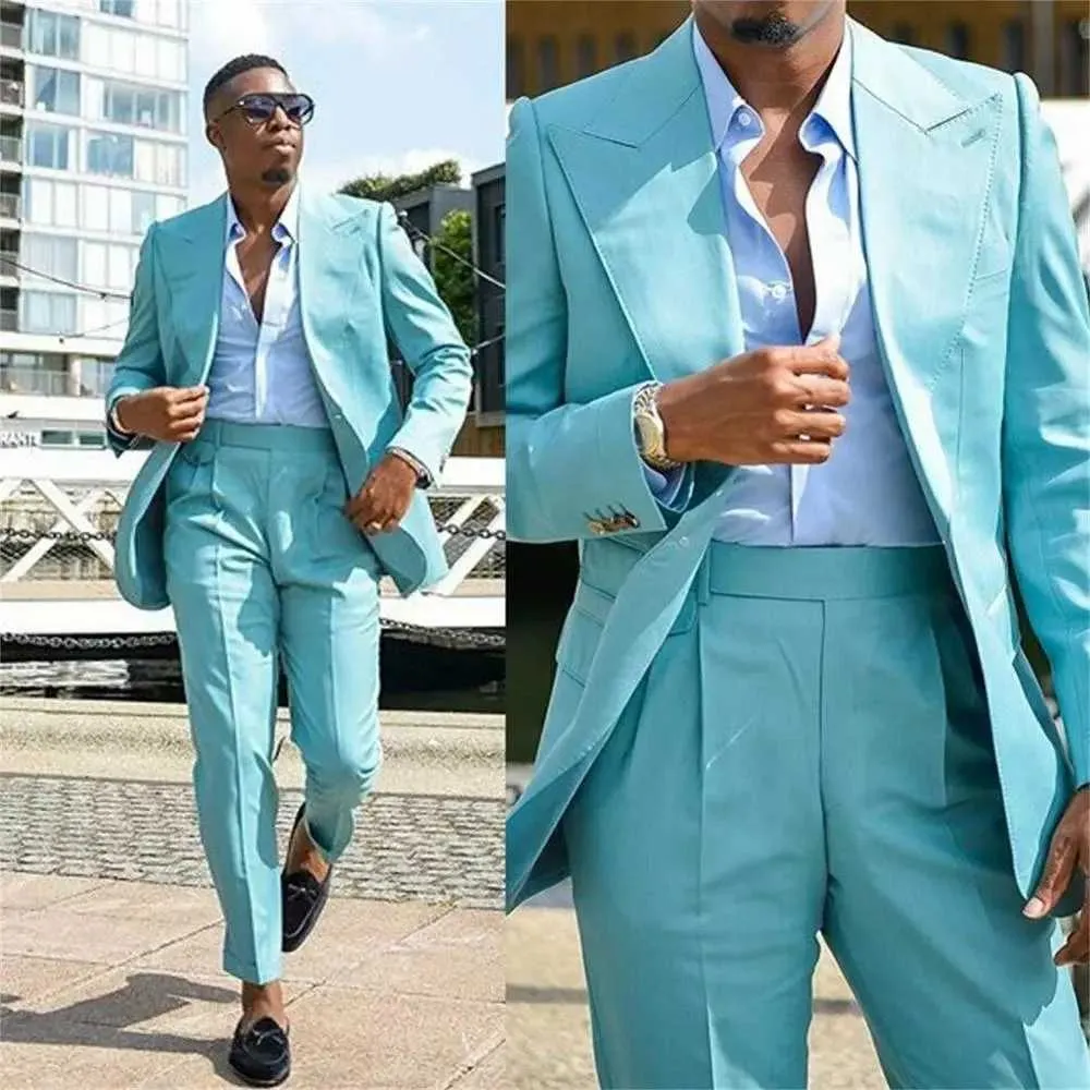 2021 Tepe Yaka Kostüm Homme Erkekler Damat Takım Elbise Smokin Düğün Terno Masculino Slim Fit 2 Parça Blazer Ceket + Pantolon X0909