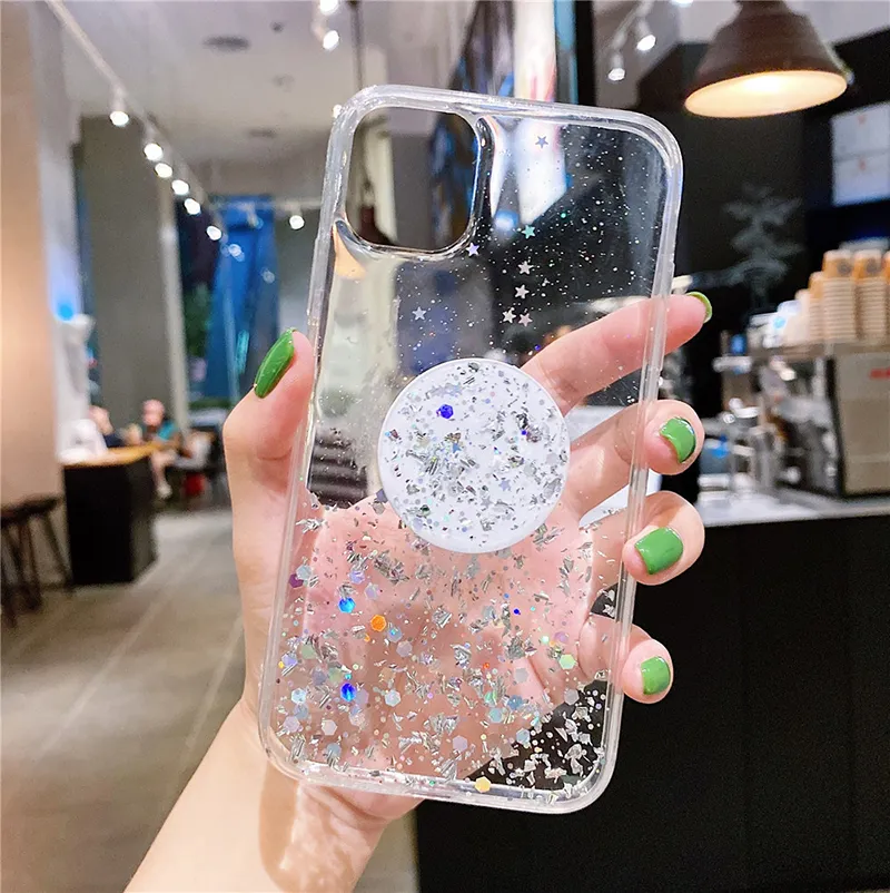 Clear Bling Case för Samsung Galaxy S21 Ultra S20 Fe S10 Plus Note 20 10 Lite A12 A32 A52 A72 5G A71 A51 A21S M51 med stativ Holde5194104