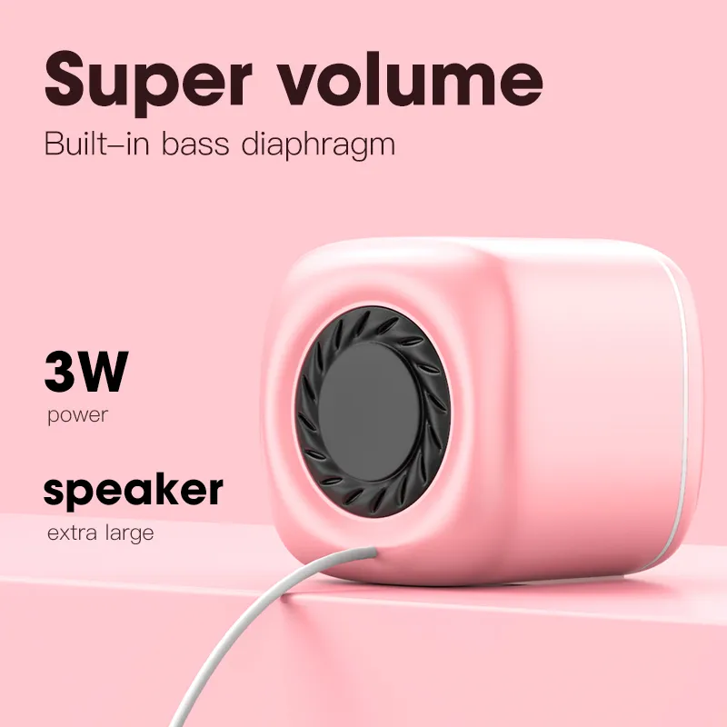 USB-kabelanslutna datorhögtalare Rosa bärbar högtalare Subwoofer Deep Bass Sound Box Musikspelare Högtalare Haut-Parleurs Söt kolumn