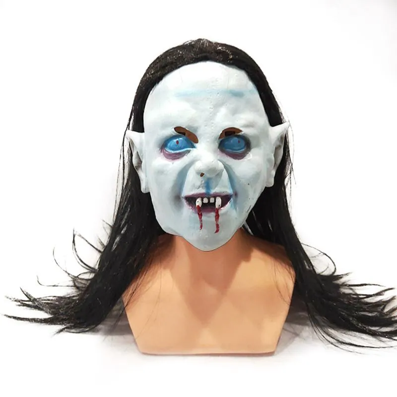 Cadılar bayramı Tema Partisi Başkanı Korku Uzun Siyah Saç Sadako Hayalet Maske Korkunç Cosplay Masquerade Perili Ev Rol Drop