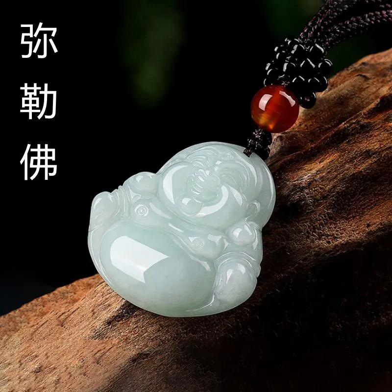 Naturalna biżuteria Myanmar Jade A Towar Guanyin Mężczyzna Jade Buddha Samica średnie ziarno lodowe wisior255S8550081