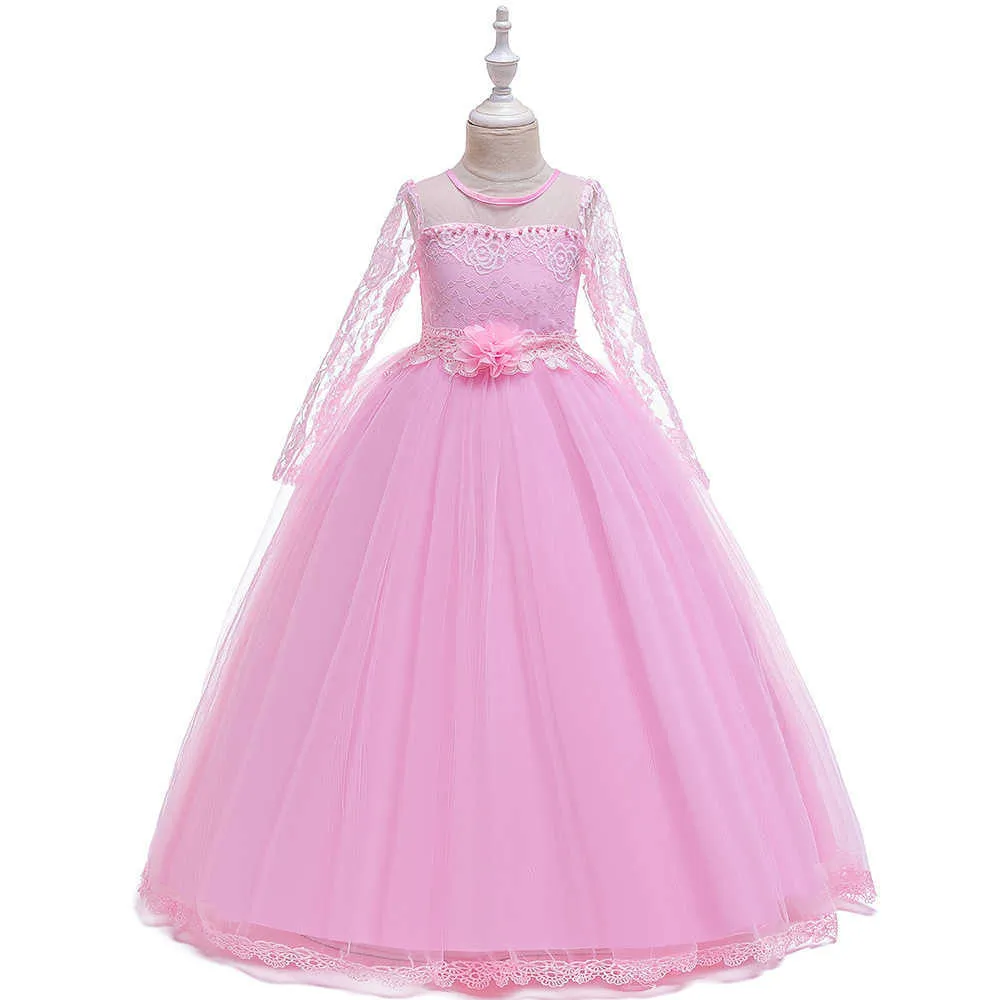 Mode filles princesse Pageant fête longue robe de soirée élégante dentelle fleur filles robe moelleuse meilleurs vêtements d'enfants Q0716
