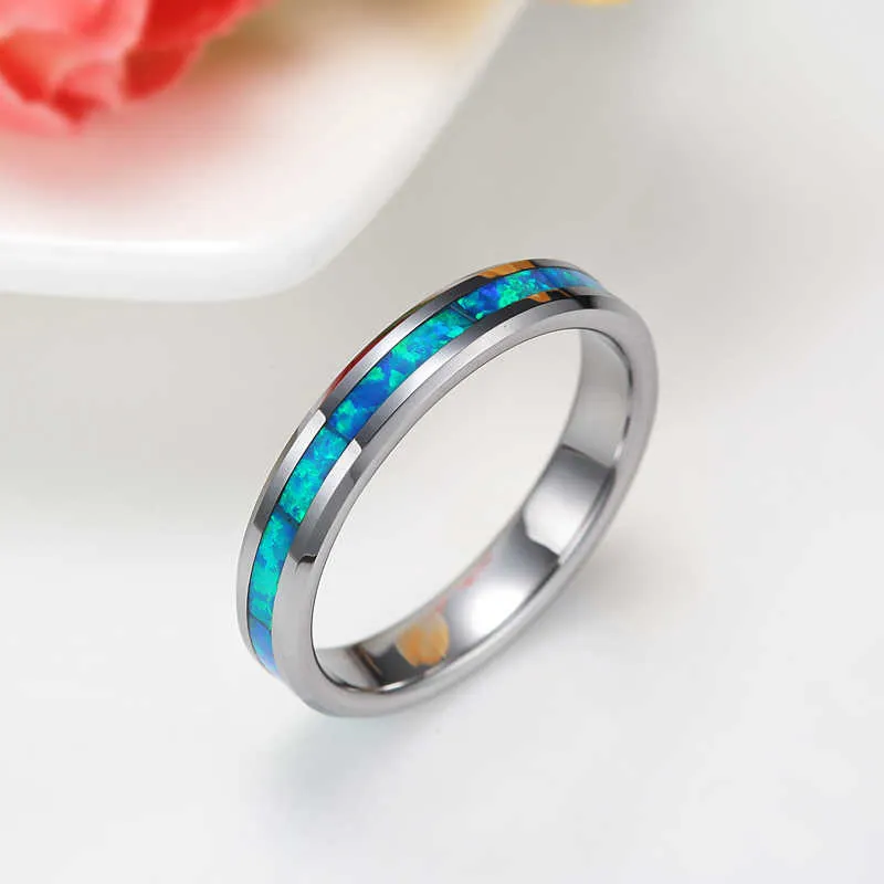 Tigrade bleu opales femmes bijoux de haute qualité tungstène bague de mariage fiançailles Unique océan bleu anillos mujer