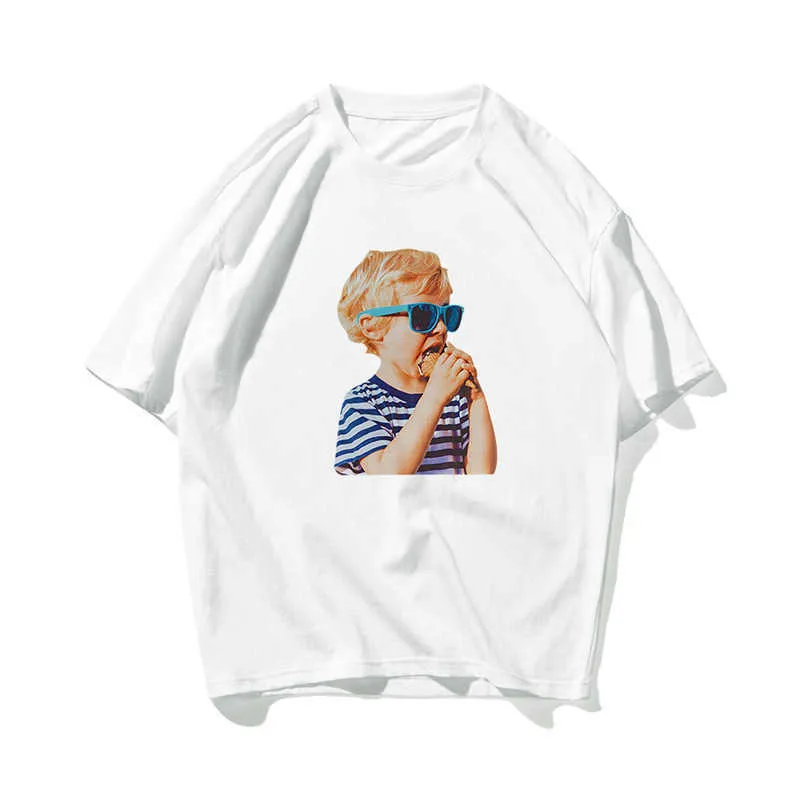 Crème glacée lunettes de soleil garçon Hip Hop surdimensionné T-shirt hommes Streetwear coréen peint à la main T-shirt à manches courtes en coton lâche T-Shirt 210603