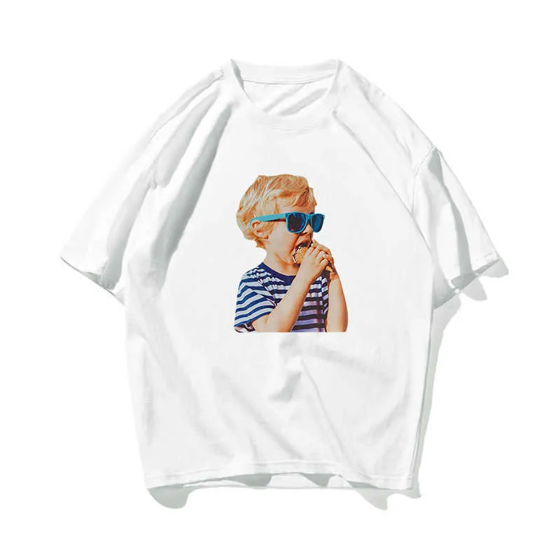 Ice Cream Occhiali da sole Boy Hip Hop T-shirt oversize Uomo Streetwear T-shirt coreana dipinta a mano T-shirt allentata in cotone a maniche corte 210603